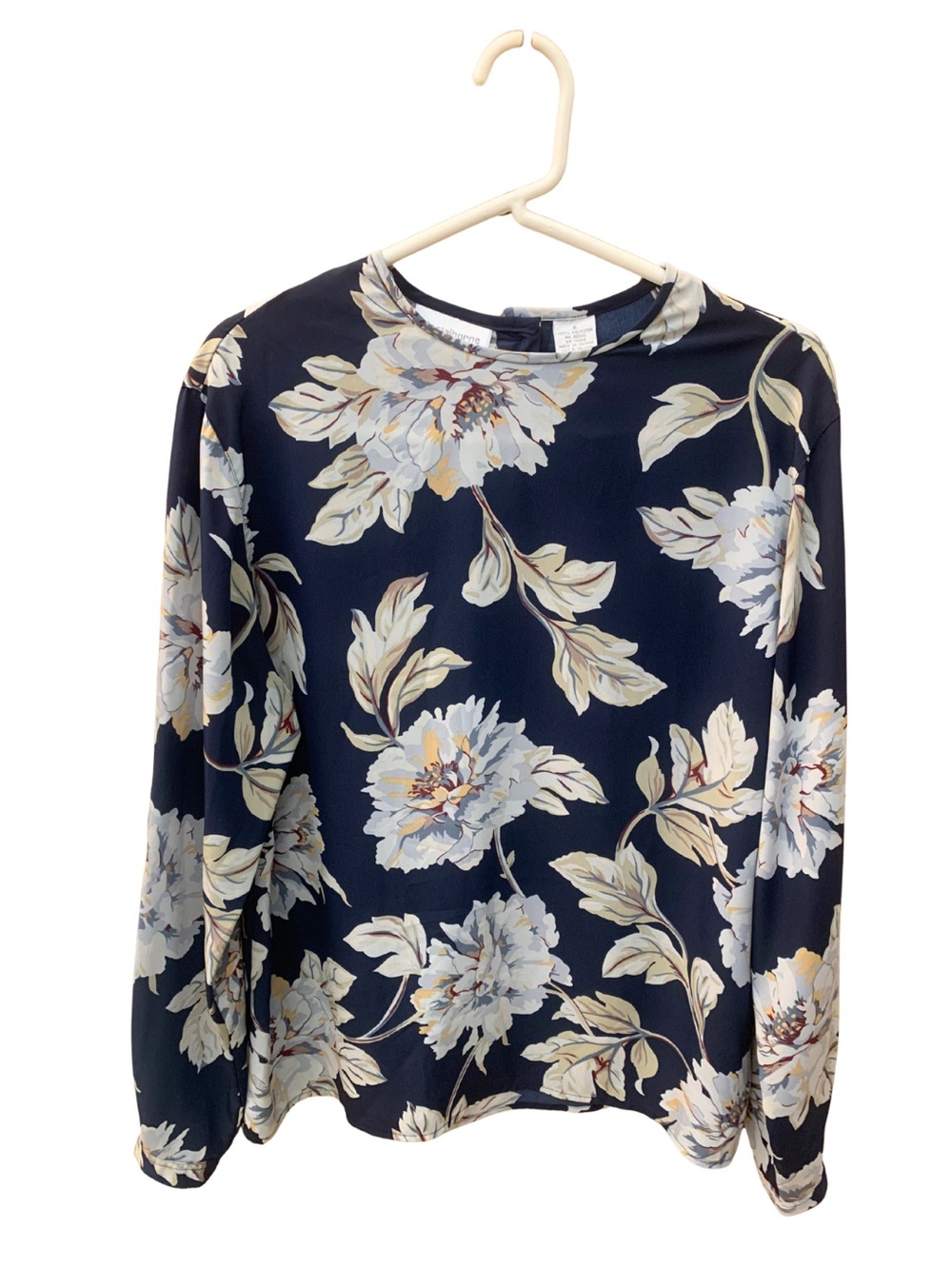 Vintage Liz Claiborne Dark Floral Print Long Sleeve Blouse Navy Gray Feminine